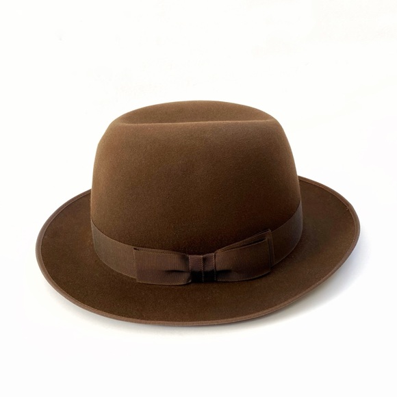 OPTIMO CHICAGO Dark Brown Bison brim hat fedora grosgrain ribbon detail - Picture 2 of 14